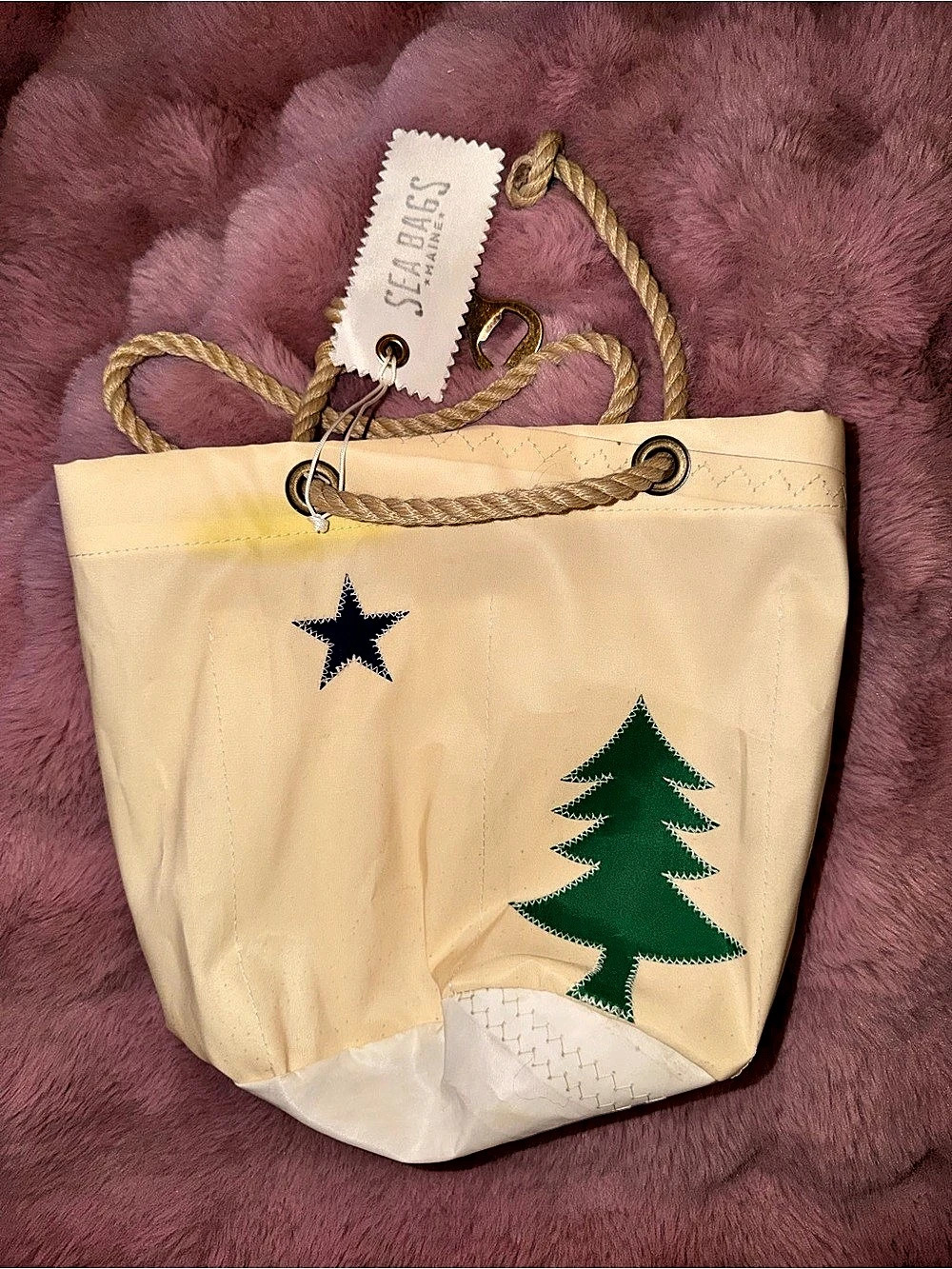Sea Bags Maine Bicentennial Beverage Bucket Tote cream & Green color